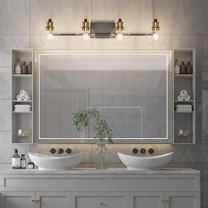 Tipace Industrial Bathroom Vanity Lighting Fixtures 4-Lights Vintage Black & Brass Finish with Globe Clear Glass Vanity Lights Farmhouse Bath Lighting(Exclude Bulb)