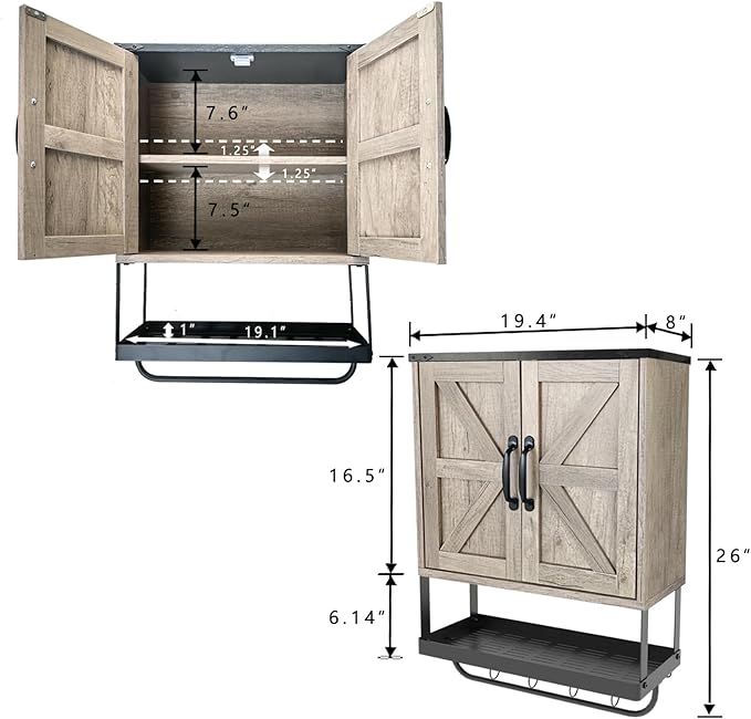 Over The Toilet Storage Cabinet, Bathroom Above Toilet Cabinet Organizer with Doors and Adjustable Shelves, Bathroom Shelf Organizer with Anti-Tip Device & Drain Rack, White (Brown)