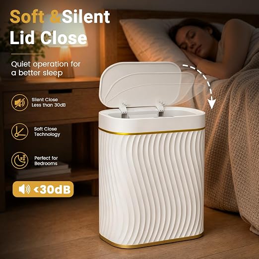 Bathroom Small Trash Can with Automatic Touchless Lid, 2.6 Gallon Smart Garbage Can Narrow Waterproof Trash Bin for Bedroom, Office, Living Room
