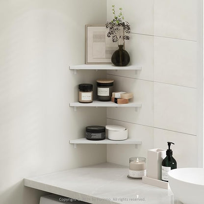 Furinno Rossi Triangle Floating Shelves for Wall, Set of 3 Geometric Corner Shelf, Wall Mounted Shelves for Bathroom, Home Office, Living Room, White