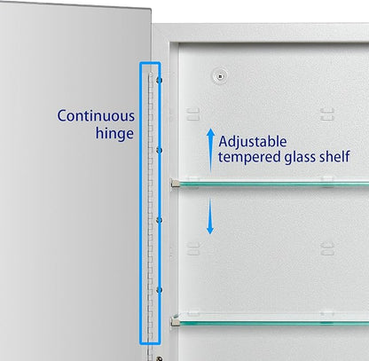 Bathroom Medicine Cabinet with Beveled Edge Mirrored Door 16 x 22 inch, Recessed or Surface Mount, with Adjustable Glass Shelves