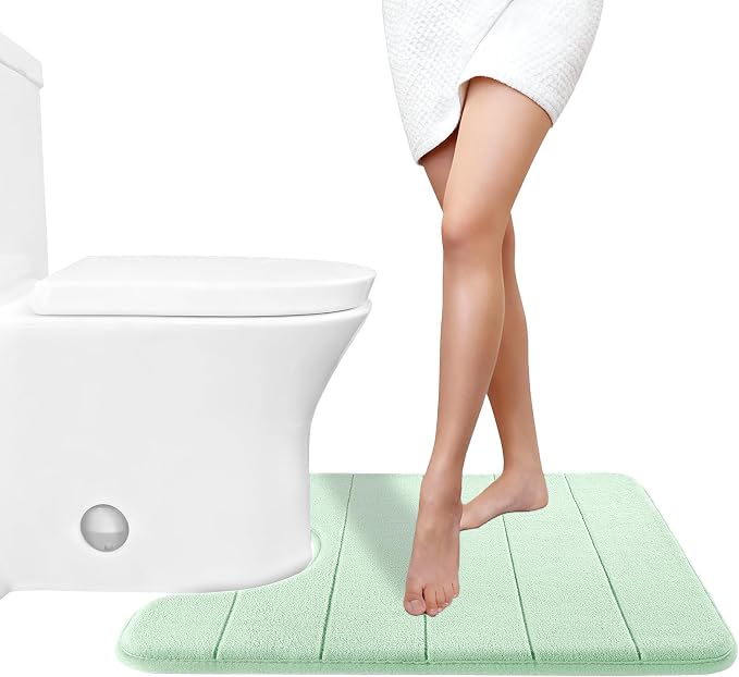 Yimobra Memory Foam Toilet Bath Mat U-Shaped, 24 X 20 Inches,Soft and Comfortable, Super Water Absorption, Non-Slip, Machine Wash and Easier to Dry for Bathroom Commode Contour Rug, Pale Green