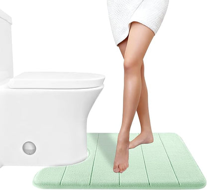 Yimobra Memory Foam Toilet Bath Mat U-Shaped, 24 X 20 Inches,Soft and Comfortable, Super Water Absorption, Non-Slip, Machine Wash and Easier to Dry for Bathroom Commode Contour Rug, Pale Green