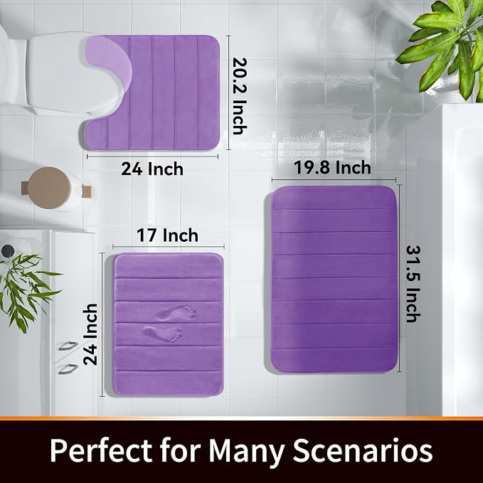 Yimobra Memory Foam Bath Mat, Super Soft Absorbent Bathroom Rug Non Slip, Quick Dry, Machine Washable Floor Carpet for Tub Shower, Home Decor Accessories, 24x17, Lavender