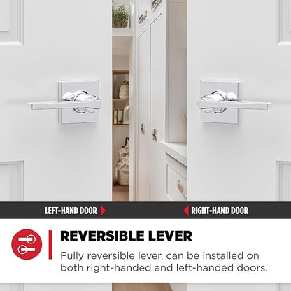 Kwikset Casey Dummy Door Handle, Single Sided Lever for Closets, French Double Doors, and Pantry, Polished Chrome Non-Turning Reversible Interior Push/Pull Lever