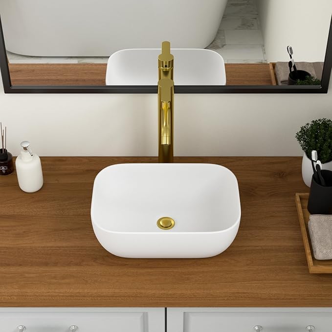Logmey 18 Inch Bathroom Sink 18x14 Countertop Vessel Sink Rectangular Large Porcelain Ceramic White Bathroom Sink Modern Above Counter Vanity Sink Bowl