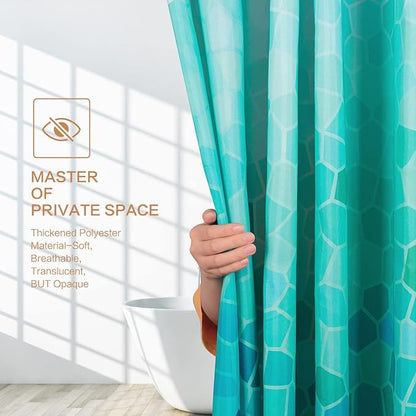 Ombre Blue Shower Curtain, Modern Geometric Shower Curtain for Bathroom with 12 Hooks Polyester Fabric Waterproof Shower Curtains Sets Machine Washable Decor Bath Curtain