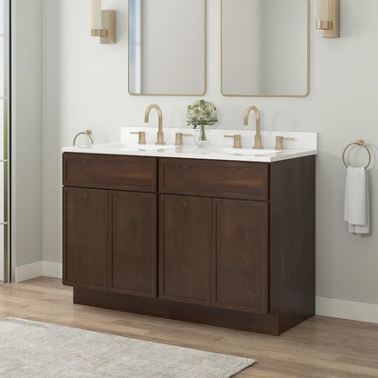 Vanity Art 48 Inch Bathroom Vanity Base Cabinet Double Sink Top (Without Sink), Soft Closing Door, Storage Unassembled Cabinet, Brown, 2ea 24 Inch Cabinet Combo