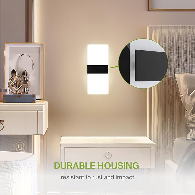 ASD 12 Inch Indoor LED Wall Sconce - 12W 2700K-5000K Dimmable Black Wall Sconce Lights for Living Room, Bedroom, Bathroom, Hallway - Modern Wall Sconces Hardwired, UL Interior Light, Set of 2
