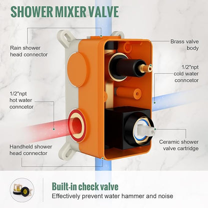 SunCleanse Rainfall Shower Faucet Set Matte Black Shower Combo Set for Bathroom with High Pressure 10 inch Shower Head with Handheld Shower Valves Shower Head and Handheld Ceiling Mounted