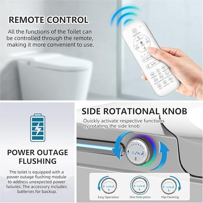 TDH Smart Toilet,One Piece Bidet Toilet for Bathroom,Toilet with LED Display,Foot Sensor & Auto Flush,Warm Water & Dry Function, Bidet Toilet Seat Night Light