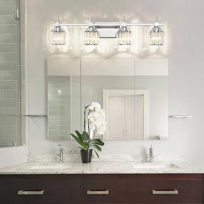 SOLFART Crystal 4 Lights Bathroom Lights Over Mirror Bathroom Lighting Fixtures Over Mirror Chrome Vanity Light Fixture Bathroom Vanity Light 4T CH