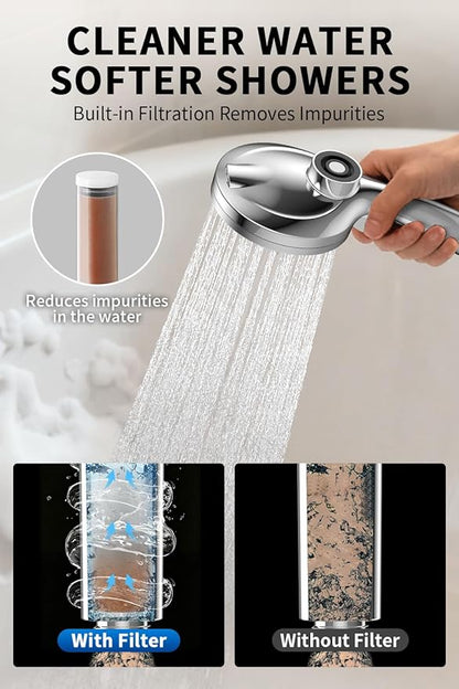 Magnetic Shower Head with Handheld - 10 Spray Modes High Pressure Filtered Showerhead, Detachable Magnetic Mount, Built-in WaterFilter, Extra Cleaning Nozzle, Chrome