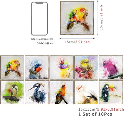 Alwayspon Vinyl Sticker Peel and Stick, Self-Adhesive Wall Tile Transfers Backsplash Sticker Decal for Kitchen Bathroom, 6x6inch/15x15cm 30Pcs, Birds T033