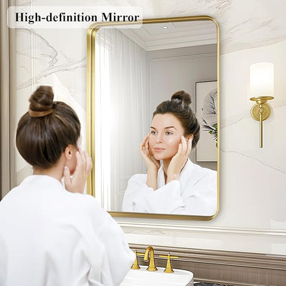 Fabuday Gold Mirror Bathroom Wall - Over Sink 36x24 Inch Rectangle Framed Brushed Mirror, Large Gold Trim Vanity Mirror Hanging for Bedroom, Restroom, Living Room, Entryway Decor