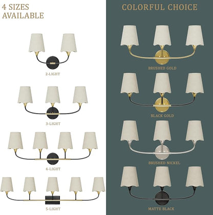 Morauroral Bathroom Light Fixtures Over Mirror, 4 Light Vanity Light for Bathroom, Black Gold Vanity Light Fixtures with Fabric Linen Shade, E26 Socket Sconce Wall Decor(ETL Listed)