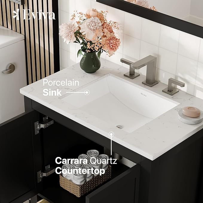 Eviva Aberdeen 30 in. Espresso Single Sink Bath Vanity with Carrara Quartz Top and Undermount Porcelain Sink