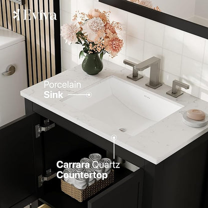 Eviva Aberdeen 30 in. Espresso Single Sink Bath Vanity with Carrara Quartz Top and Undermount Porcelain Sink