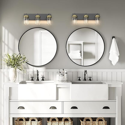 Espird Bathroom Lighting Fixtures, 3-Light Bathroom Vanity Lights Over Mirror, Black and Gold Vanity Light with Glass Shade, Modern Vanity Lighting Fixtures for Bathroom, Bedroom, Hallway