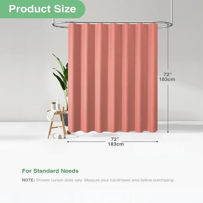 Waffle Shower Curtain 256 GSM Heavy Duty Fabric 72"x72" Coral | Thick Textured Cloth, Weighted Hem, Water Repellent Washable, Hotel Luxury Polyester Shower Curtain Set for Bathroom 12 Hooks