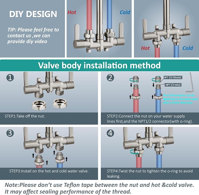 Aolemi Outdoor Shower Kit, Downward-Facing Inlets, Brushed Nickel | 3-Inch Center Hot And Cold Mixer Valve, Dual Handles, with Soap Dish For Convenient Outdoor Shower Use