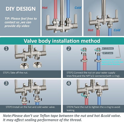 Aolemi Outdoor Shower Kit, Downward-Facing Inlets, Brushed Nickel | 3-Inch Center Hot And Cold Mixer Valve, Dual Handles, with Soap Dish For Convenient Outdoor Shower Use