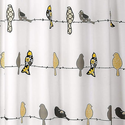 Lush Decor Rowley Birds Shower Curtain, 72” W x 72” L, Yellow & Gray - Colorful Floral Bird Pattern - Whimsical & Playful Bird Shower Curtain - Farmhouse, Coastal, & Boho Bathroom Decor