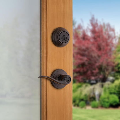 Kwikset 991 Tustin Entry Lever and Single Cylinder Deadbolt Combo Pack featuring SmartKey in Venetian Bronze (99910-041)