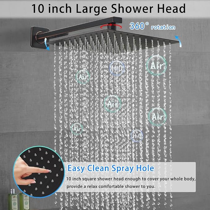 Oil Rubbed Bronze Shower System YCAIKOI Wall Mount Shower Faucet Set for Bathroom 10 Inch High Pressure Luxury Shower Head with Handheld, Rough-in Valve Body and Trim Included