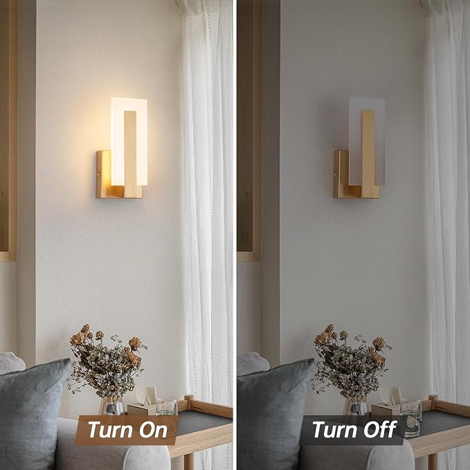 Modern Wall Sconces Set of 2, 3000K Warm White Wall Sconce, Acrylic Gold Wall Lamp, Hardwired Wall Mount Lighting Fixture for Hallway, Bedroom, Study, Living Room Indoor Wall Light