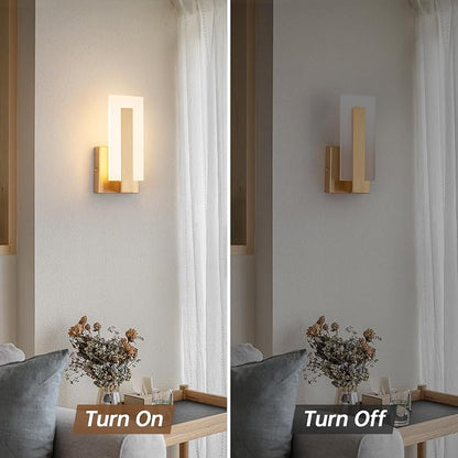 Modern LED Wall Sconces, Acrylic Gold Wall Lamp, 3000K Warm White Indoor Wall Light, Hardwired Wall Mount Lighting Fixture for Hallway, Bedroom, Study, Living Room