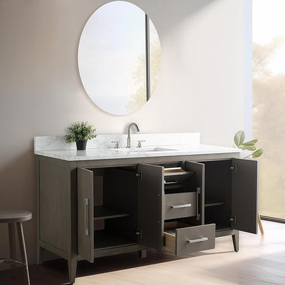 Vanity Art 60 inch Bathroom Vanity with Single Sink & Ceramic Top, Vanity Cabinet with Soft-Closing Doors, Drawers, Solid Wood Frame, Driftwood Gray, VA9060-SDG-MB1