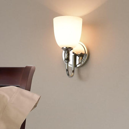 Vintage Traditional 1-Light Indoor Wall Sconce with Frosted Glass Bathroom Bedroom Hallway, 10.6" H x 5.3" W, Polished Nickel