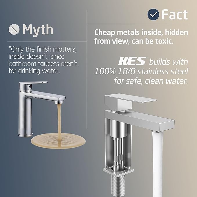 KES Bathroom Faucet Single Handle Modern Bathroom Sink Faucet Single Hole cUPC Certified Stainless Steel Brushed Finish, L3156ALFF12-BS [Fits All States, California Included]