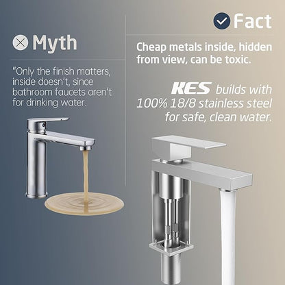 KES Bathroom Faucet Single Handle Modern Bathroom Sink Faucet Single Hole cUPC Certified Stainless Steel Brushed Finish, L3156ALFF12-BS [Fits All States, California Included]