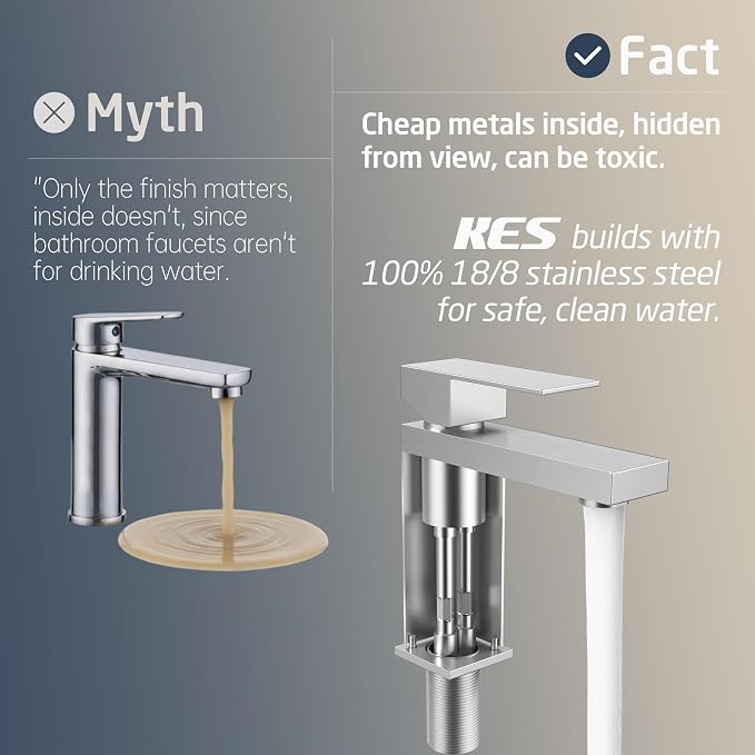 KES Bathroom Faucet Single Hole & Bathroom Sink Drain with Overflow, cUPC Certified Vanity Faucet Brushed Stainless Steel, L3156ALFF12-BS-C1