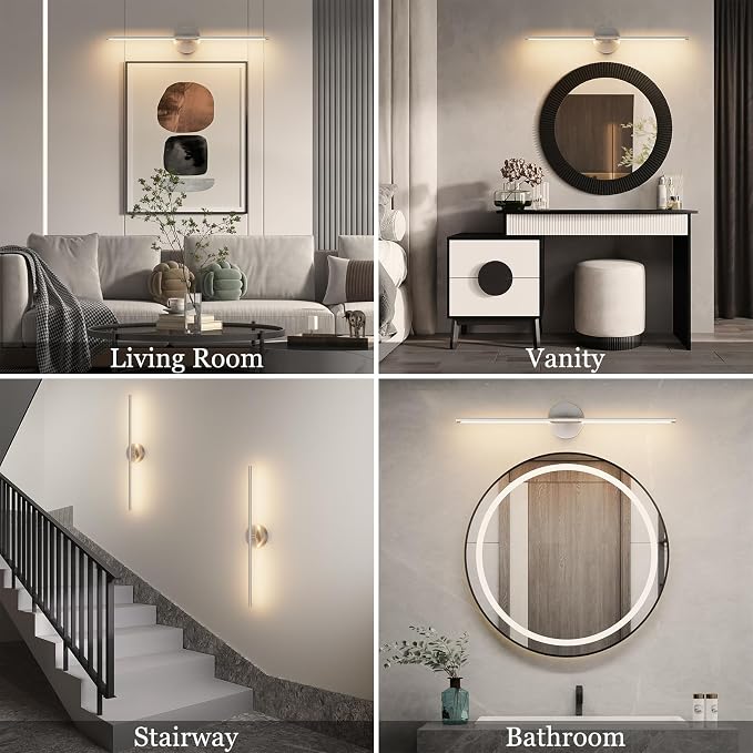 28In Sand Nickel Wall Sconces Set of Two Hardwired 3000K LED Modern Vanity Light 360° Rotatable for Living Room Bedroom Bathroom(2 Pack)