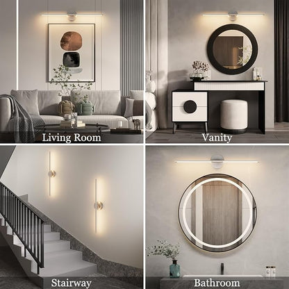 28In Sand Nickel Wall Sconces Set of Two Hardwired 3000K LED Modern Vanity Light 360° Rotatable for Living Room Bedroom Bathroom(2 Pack)