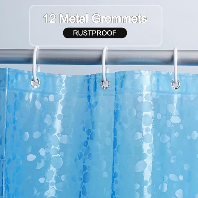 Shower Curtain Liner, 100% Waterproof Eva Shower Curtains with 3 Duty Heavy Bottom Magnets and 12 Rust Proof Grommets, 72x72 Weighted Shower Liner for Shower Stall, Bathtubs