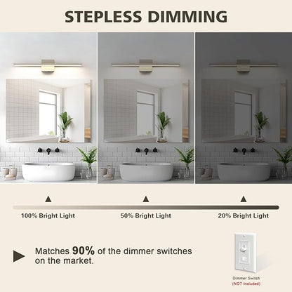 JUSHENG Brushed Nickel Vanity Lights for Bathroom Light Fixtures 5CCT Dimmable Vanity Light Bar LED Bathroom Lighting Over Mirror 24'' Inch 24W ETL Certificated