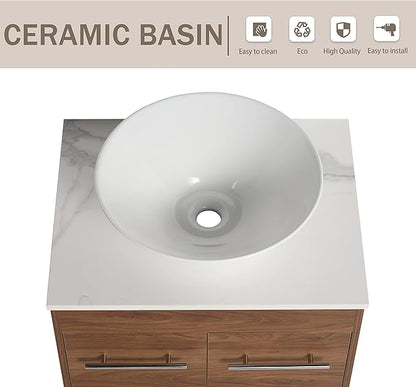 36" Bathroom Vanity, 36 Inch Freestanding Vanity with Vessel Sink, Modern Single Sink Bathroom Vanity Combo, Brown Floor Standing Large Storage Cabinet Set with Soft-Closing Design(BRE217, 36 * 18)