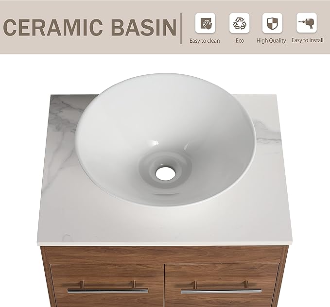 48" Bathroom Vanity, 48 Inch Freestanding Vanity with Ceramic Vessel Sink, Modern Single Sink Bathroom Vanity Combo, Brown Floor Standing Storage Cabinet Set with Soft-closing Design (BRE217, 48*18)
