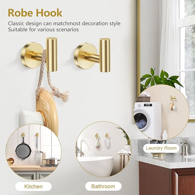TQKAG 5 Piece Bathroom Hardware Set, Brushed Gold Bathroom Accessories | SUS304 Stainless Steel, 23.6" Brushed Gold Toilet Paper Holder with Shelf, Towel Racks for Bathroom Wall Mounted, Towel Bars