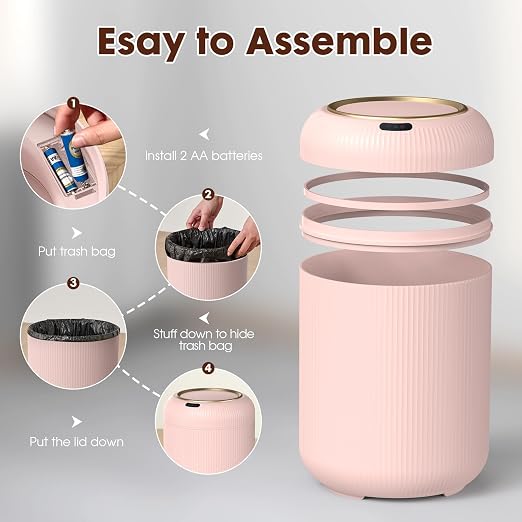 Procade Automatic Motion Sensor Bathroom Trash Can, Small Pink Garbage Can | 3 Gallon Touchless Sensor trash can with Lid,Pink and Gold Garbage Bin Electric Waste Basket for Bedroom,Office,Dorm,Outdoor