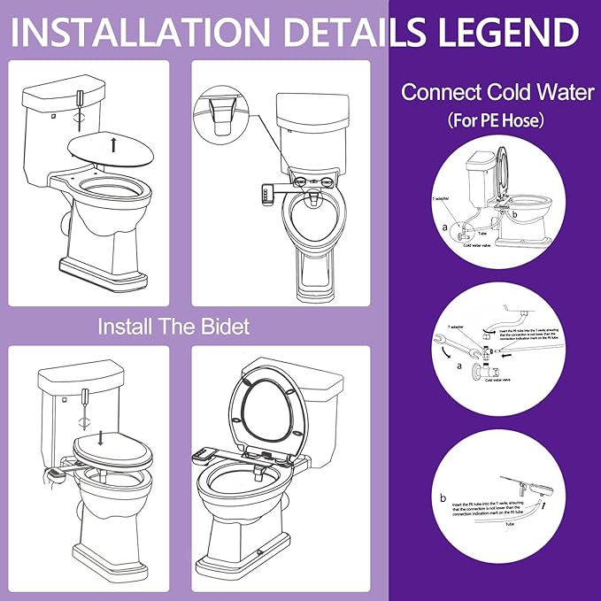 Bidet Attachment for Toilet，Non-Electric Dual Nozzle Hygienic Bidets，Self Cleaning and Adjustable Water Pressure Toilet Bidet for Frontal and Rear Wash（Upgraded PE Hose）