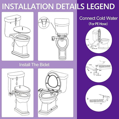 Bidet Attachment for Toilet，Non-Electric Dual Nozzle Hygienic Bidets，Self Cleaning and Adjustable Water Pressure Toilet Bidet for Frontal and Rear Wash（Upgraded PE Hose）