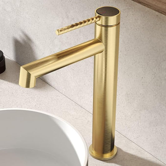 Single Handle Bathroom Faucet 1 Hole Faucet for Bathroom Sink Hot and Cold Water Brushed Gold