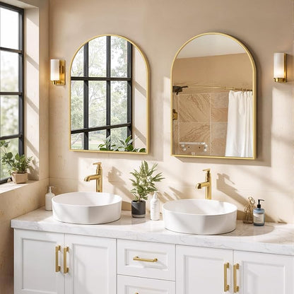 Arched Wall Mirror 30x20 Inch Gold Bathroom Vanity Mirror with Metal Frame | Modern Arch Mirror for Bedroom, Living Room, Entryway, Wall Mounted Decorative Mirror
