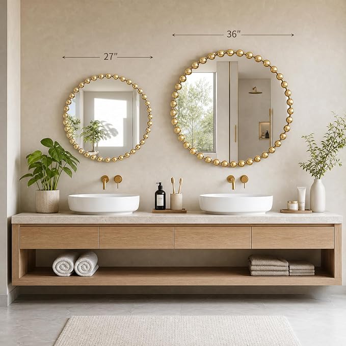 Madison Park 36 inch Gold Round Mirror, Round Mirrors for Wall Decor, Metal Frame Circle Mirrors for Bathroom, Living Room, Circle Wall Metal Art Mirror