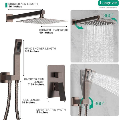 Longriver S200 Shower Faucet Set, Shower System High Pressure 10 Inches Rainfall Shower Head with Handheld Spray, Wall Mounted Shower Fixtures with Shower Valve and Trim Kit, Oil Rubbed Bronze